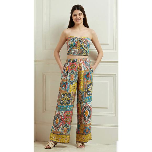 Anthropologie Ranna Gill Giana Wide Leg Linen Pants Multicolor Size S - Picture 1 of 9